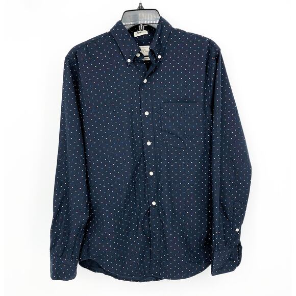 J.CREW Mens Slim Button Down Shirt Small Navy Blue Polka Dots Poplin BJ744 NWT - Picture 1 of 12